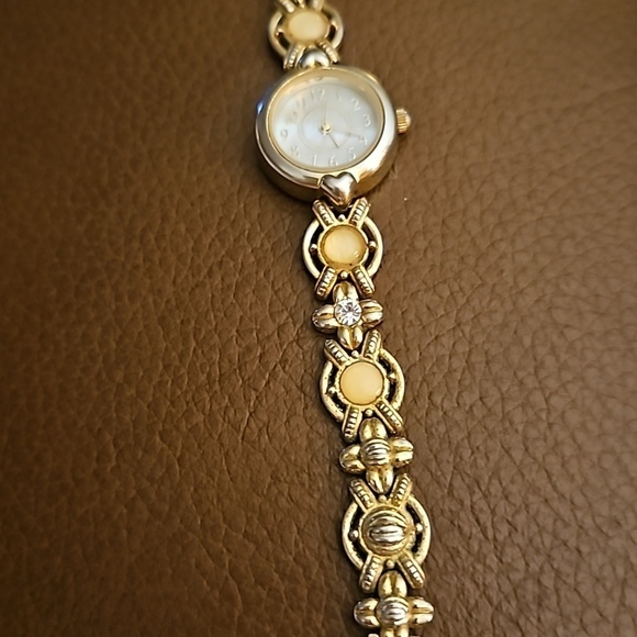VTG CHRISTIAN BENET 1990s Mother of Pearl Baroque Yellow Cabochon Watch main image 9